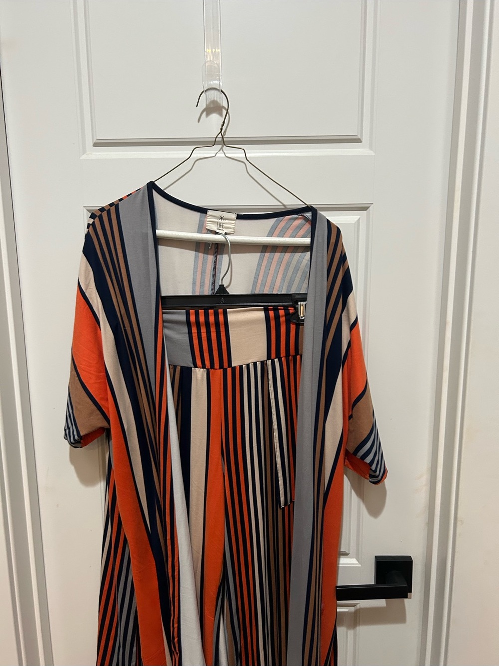 2 piece set! Orange, Navy & Beige Women's Open Cardigan and stretchy pants!